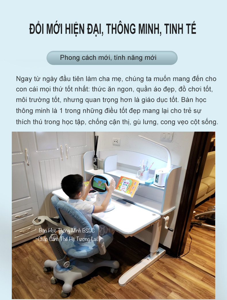 Bàn học mang phong cách mới hiện đại và thông minh Bàn học chống gù đổi mới hiện đại, thông minh, tinh tế