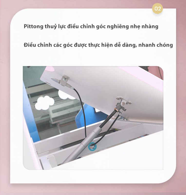 Hệ thống piston thuỷ lực điều chỉnh độ nghiêng của mặt bàn.