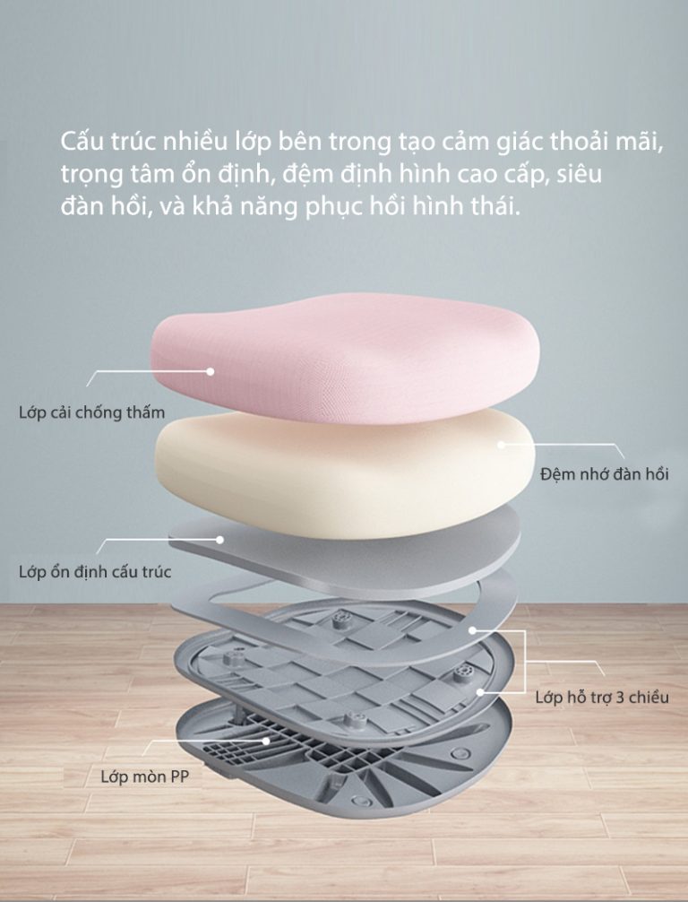 Mặt ngồi của ghế được cấu thành từ nhiều lớp cố định.