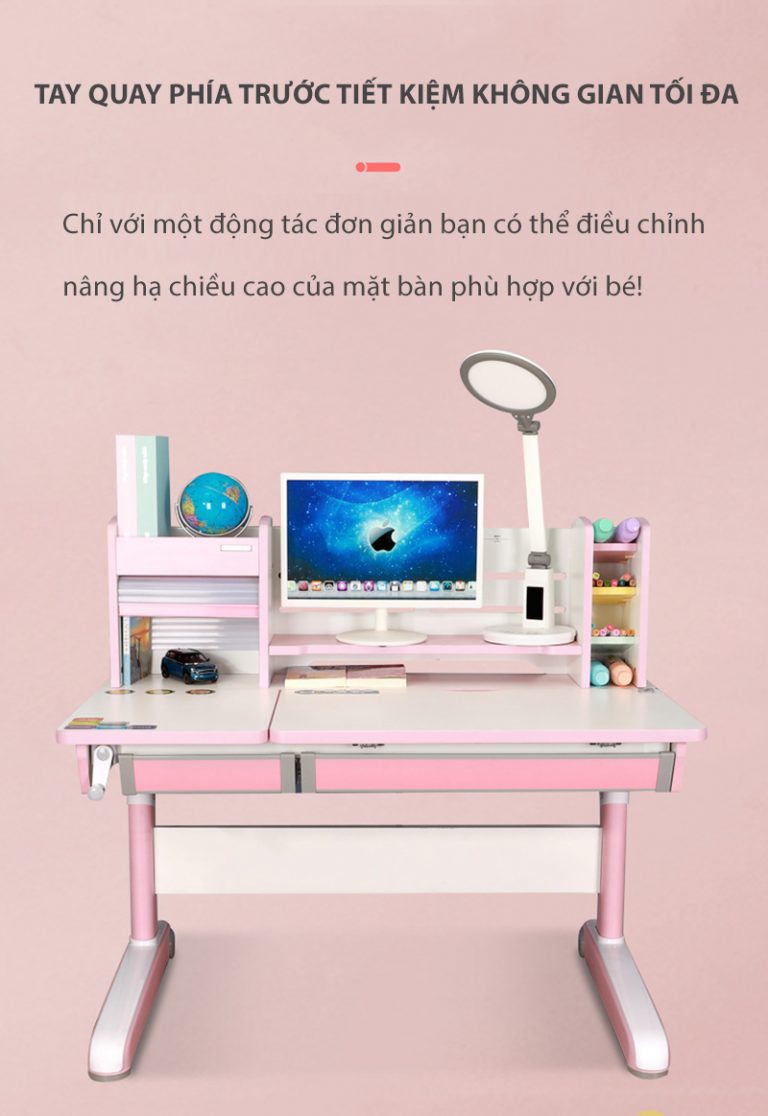 Tay quay nâng hạ được đặt phía trước, tiết kiệm không gian tối đa