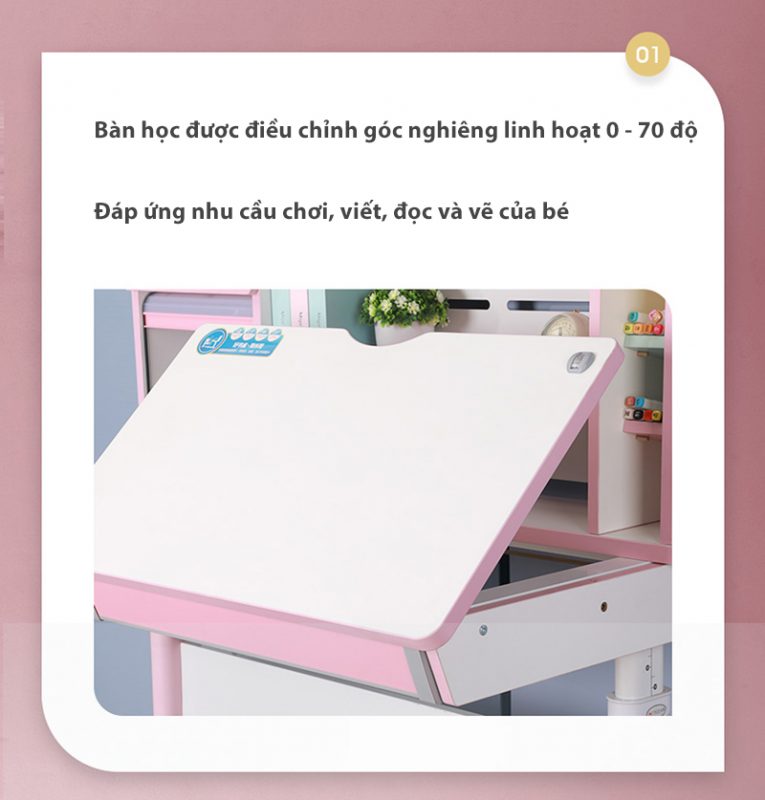 Bàn học có thể điều chỉnh các góc nghiêng linh hoạt