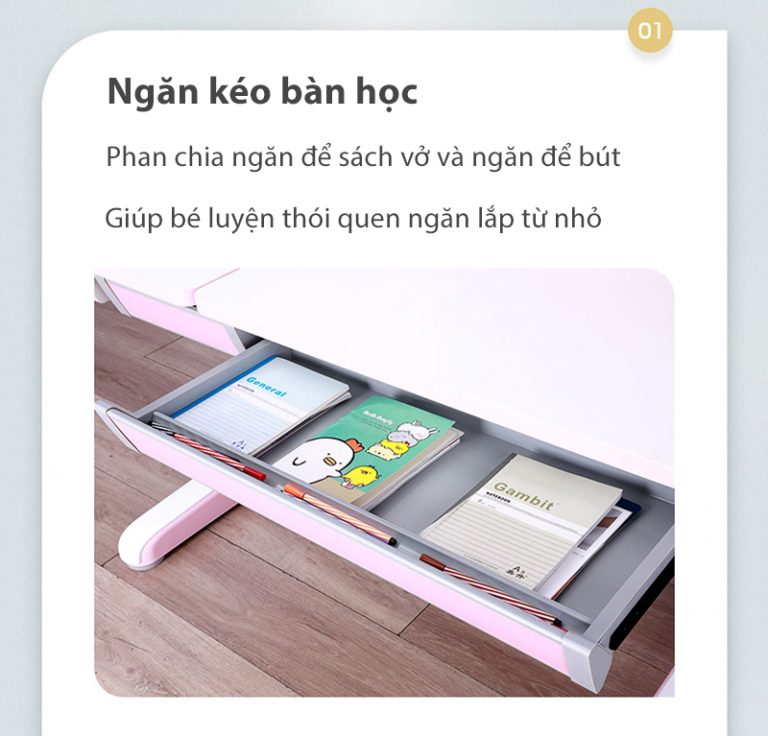 Ngăn kéo bàn chia ngăn giúp bé luyện thoái quen ngăn nắp