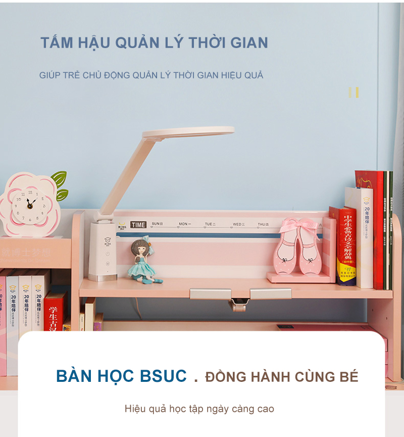 Bảng quản lý thời gian trên khu vực tấm hậu của kệ sách.