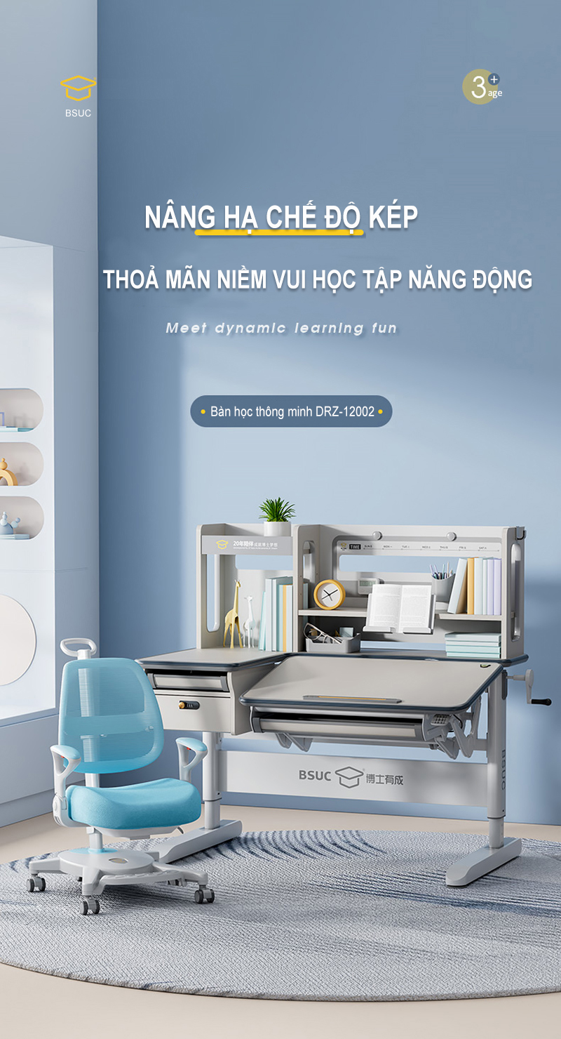 Bàn học DRZ-12002 với chế độ nâng hạ chế độ kép hiện đại bậc nhất