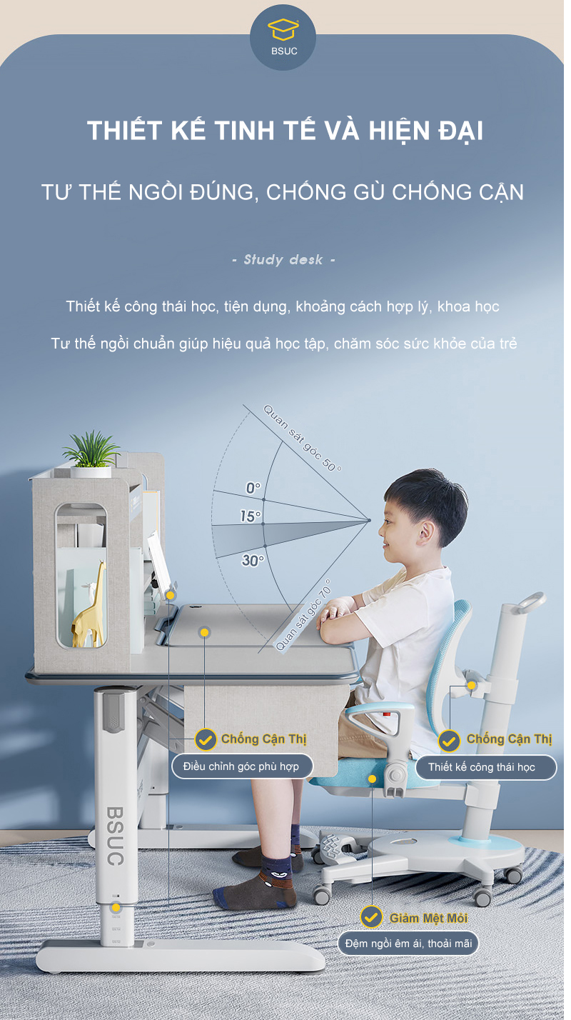 Bộ bàn học giúp bé ngồi đúng tư thế, chống gù chống cận