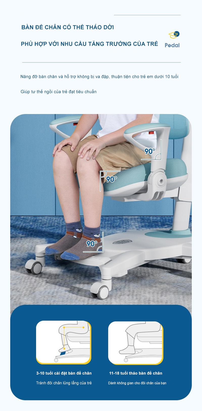 Đế của ghế có thể tháo dời tiện dụng