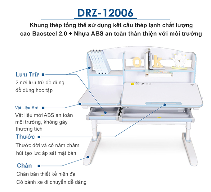 Tổng quát về sản phẩm bàn học chống gù DRZ-12006