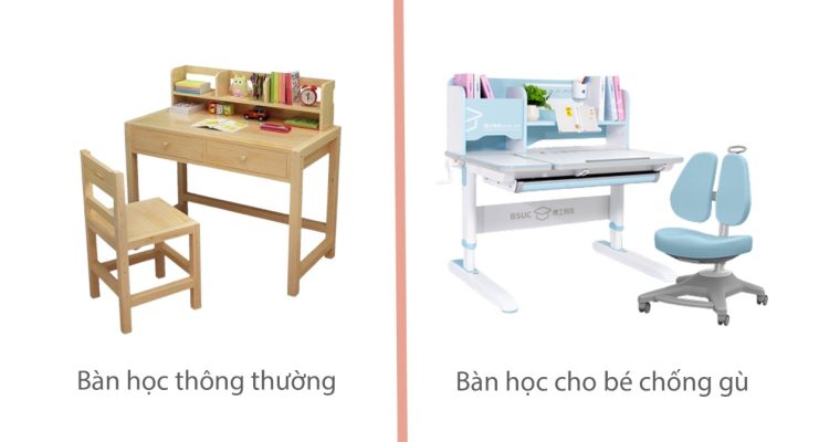 So sánh bàn học cho bé chống gù chống cận với bàn học thông thường